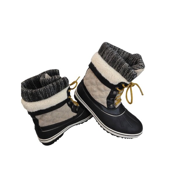 Shoes - Women's Insulated Winter Snow Boots Size 11 w  Black/Gray Faux Fur Lined Quilted